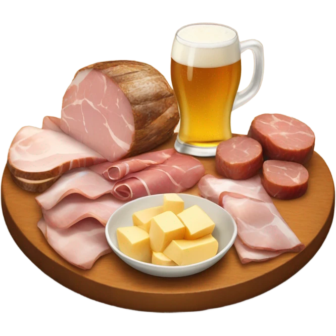 ham, cheese and salamis table with a beer emoji