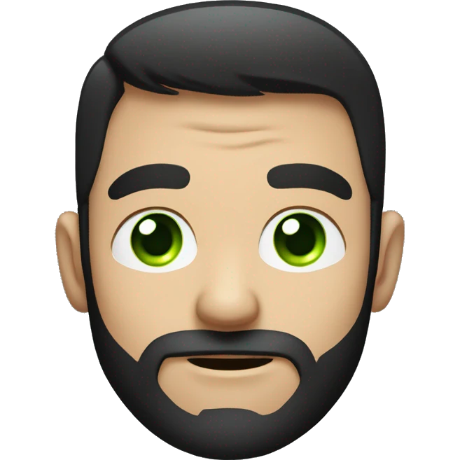Handsome man with dark hair, gradient short hair on the side, green eyes. Thin face. Black t-shirt. A little beard. He has a laptop in front of him emoji