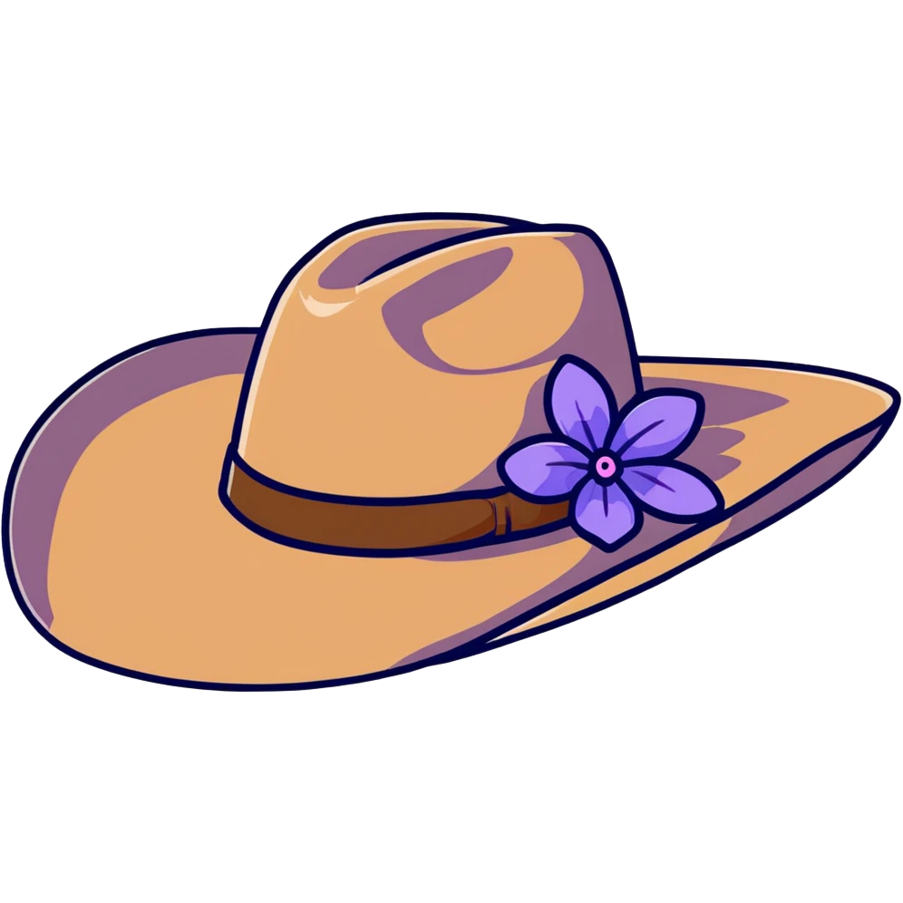 Cowgirl hat with purple lavender flowers, wide-brimmed brown western hat emoji