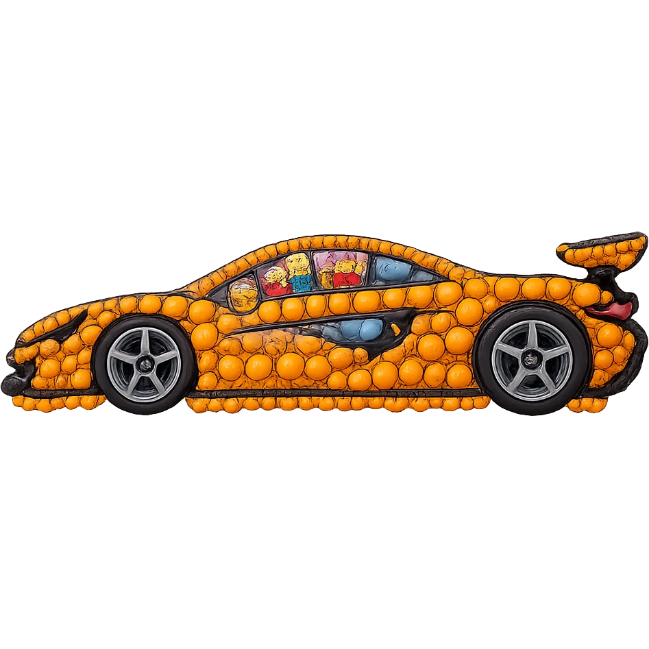 Recreate the orange McLaren P1 as a collage composed of various standard emojis arranged to form the shape of the car. Keep the background transparent. The style should resemble a creative emoji mosaic representation of the car. emoji