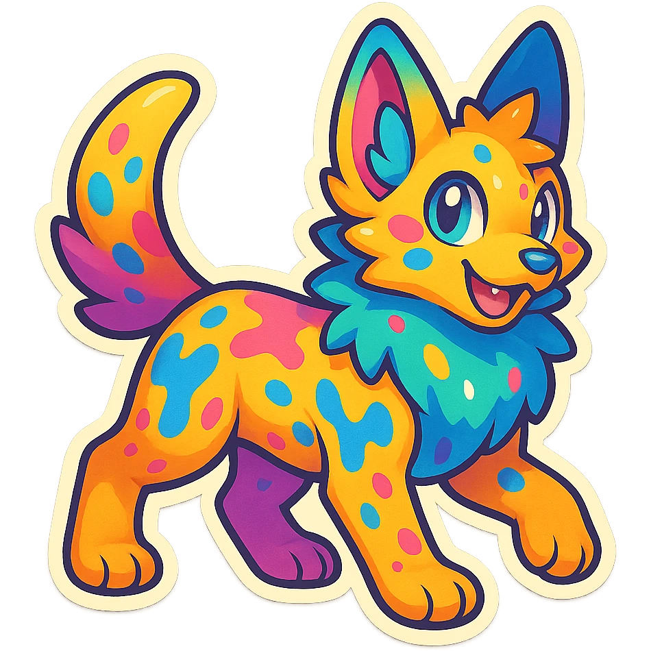 Brightly-colored Fantasy Furry-Fakémon-Creature with splash markings (full body) emoji