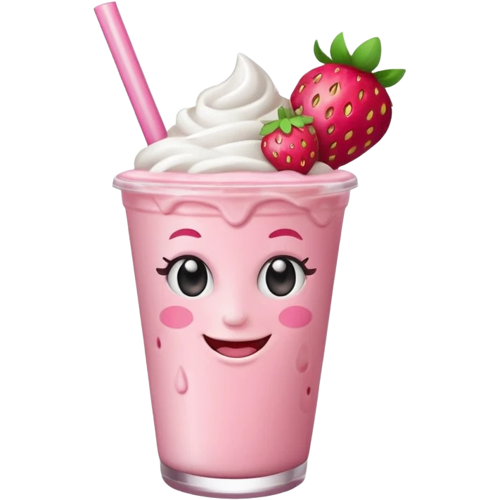 strawberry milkshake with a face and earrings emoji