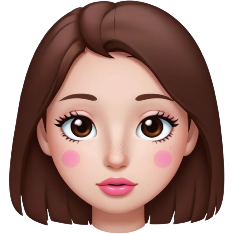 me,ling straight brown hair,long eyelashes,medium pink lips,bigs eyes,little bit of freckles , a mole in the middle of my forehead (small) emoji