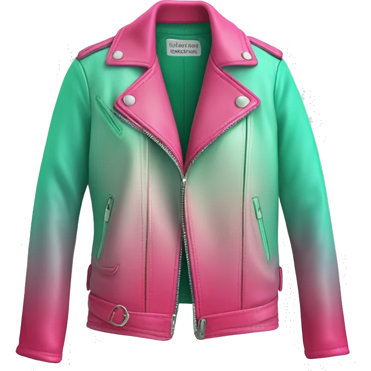 Realistic open hot pink to mint green ombre fashion leather jacket isolated.  emoji