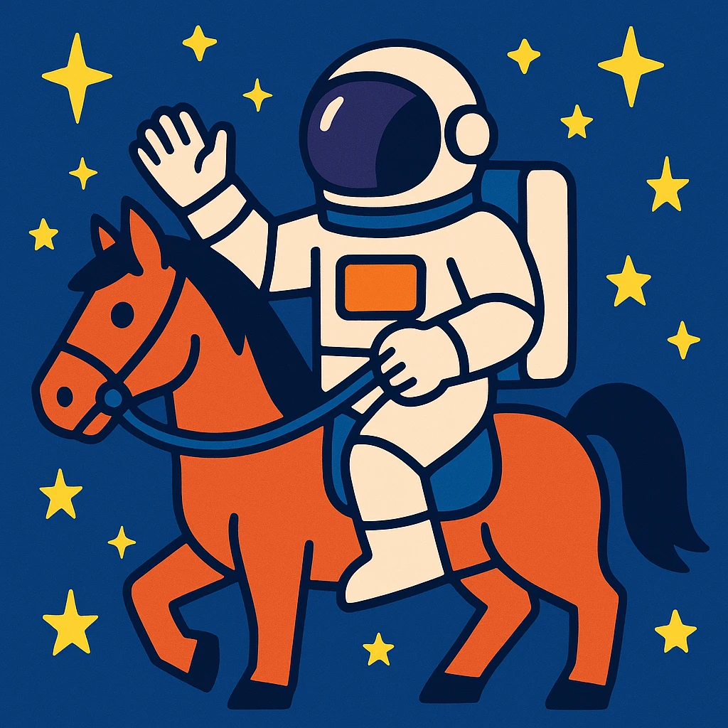 astronaut on horseback with stars in background emoji