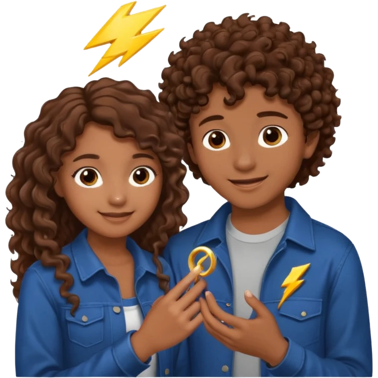 a 15 year old girl with brown curly hair but she has lightnings in it with a brown haired boy who gave her a promise ring emoji