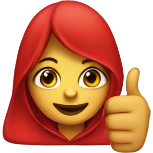 Little girl dressed as little red thumbs up emoji