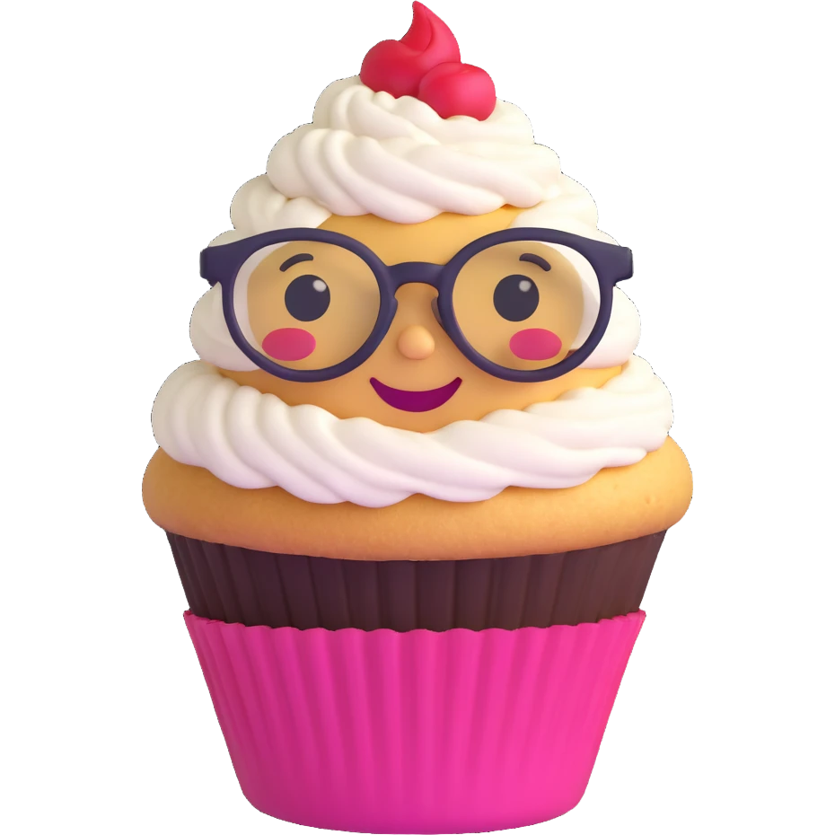 cupcake with glasses, smiling emoji