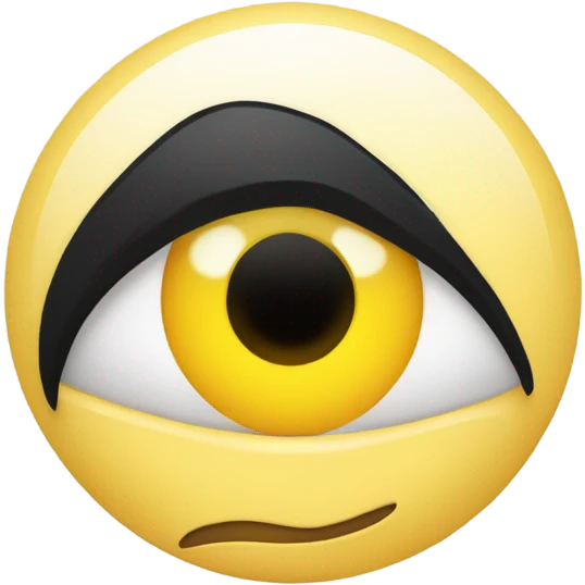 A round yellow emoji with an oversized eye on the left and a straight, black hairstyle partially covering the forehead. The mouth is a neutral line, conveying a sense of indifference or surprise. emoji