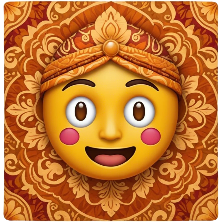 Cinematic Realistic Indonesian Batik Pop Culture Emoji, showcasing intricate, colorful batik patterns rendered with detailed textures and vibrant, cultural lighting. emoji