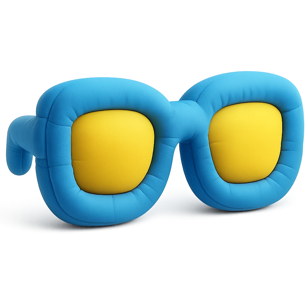sunglasses in cushion style, soft plush look, bright colors emoji