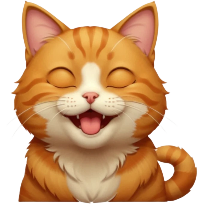 A high-resolution photo-realistic digital illustration of a solid ginger tabby cat, eyes closed, head titled up yawning emoji