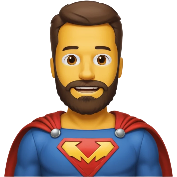 бородатый мужчина в костюме супер героя с буквой М  на груди веселится в стиле симсонов emoji