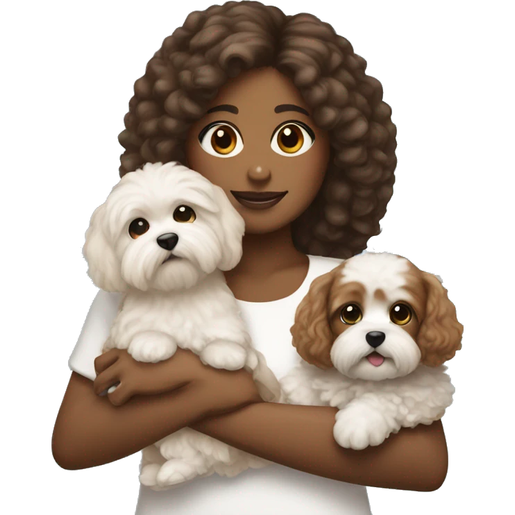 Brown girl holding Maltipoo with white patch emoji