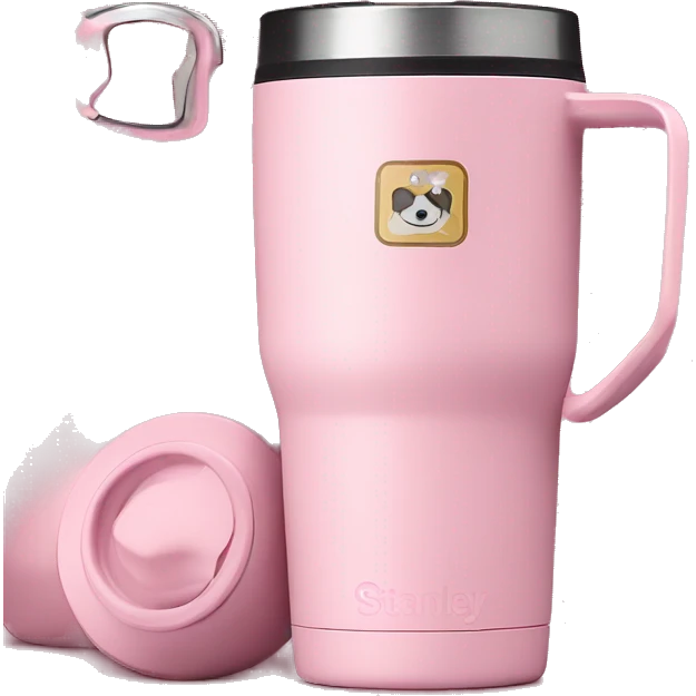 Pink Stanley brand tumbler with handle emoji