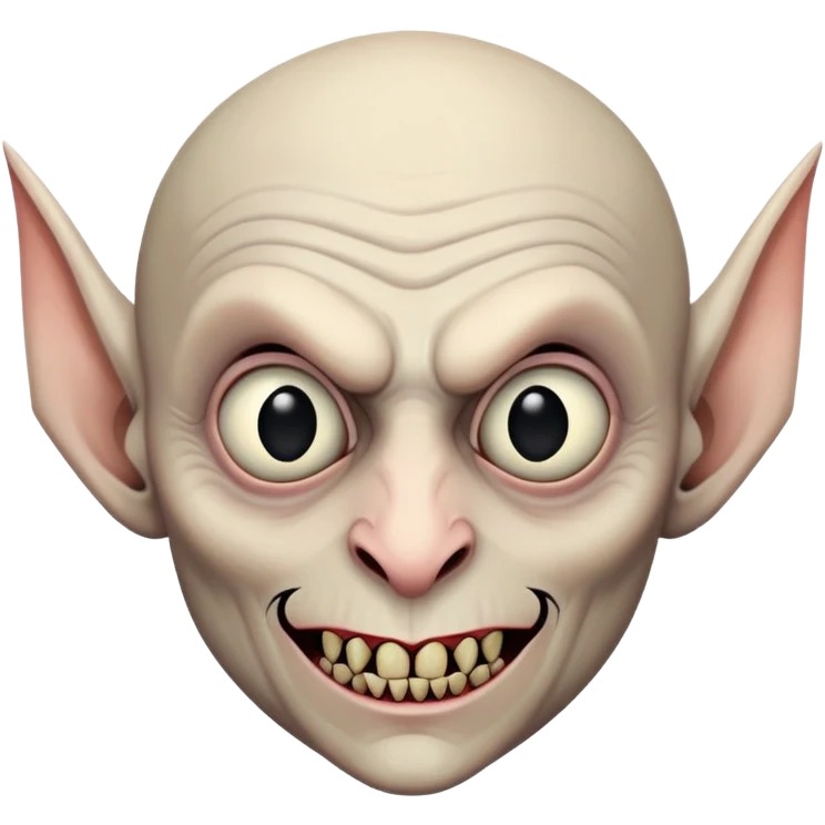 Count Orlock face from Nosferatu, vampire with bald head, pointy ears, sharp teeth, sunken eyes, rat-like features emoji
