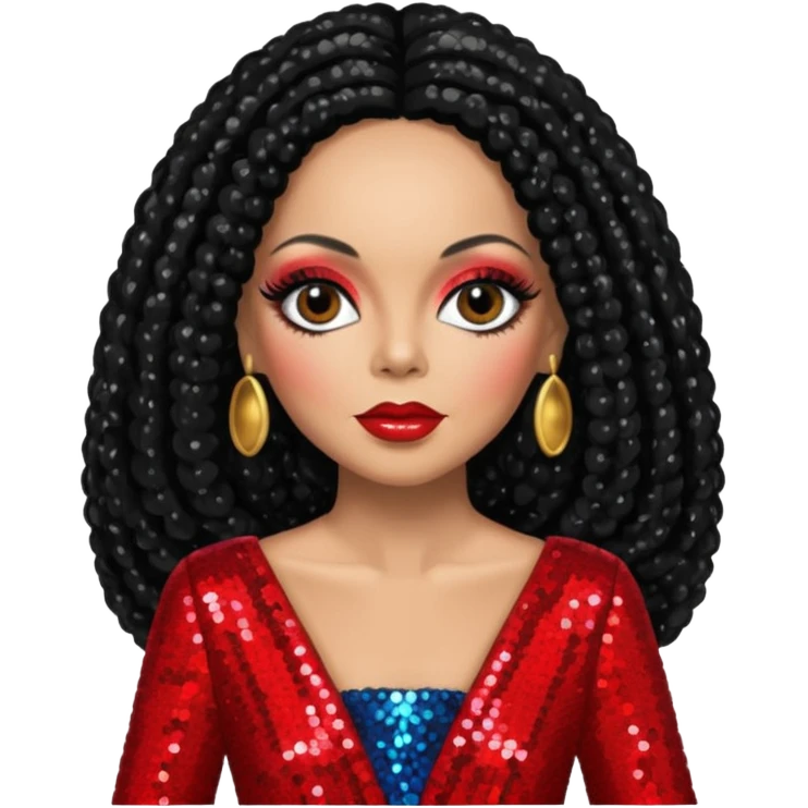 Diana Ross with long jet black hair, red sequin outfit  emoji