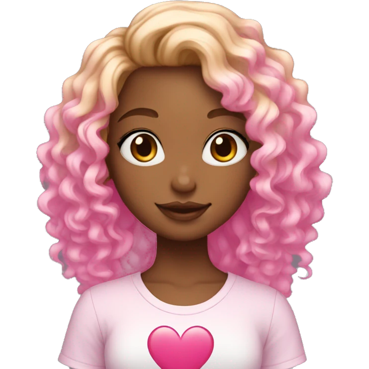 girl with blonde and pink curly ombre hair, holding a heart emoji