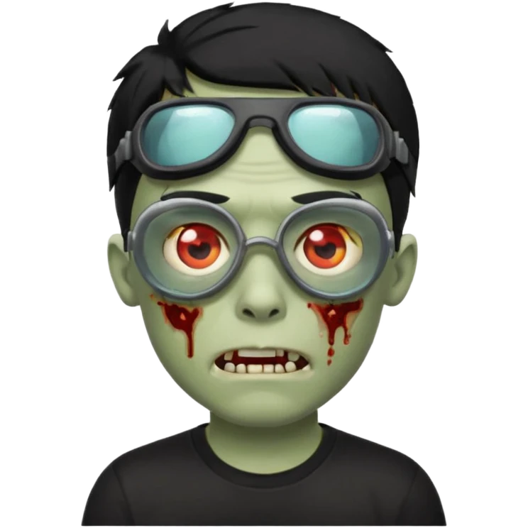 Zombie Emoji AppleIOS Style, lowfade Black Hair, Skin Goggles on right slide of The Head, and Black T-shirt emoji