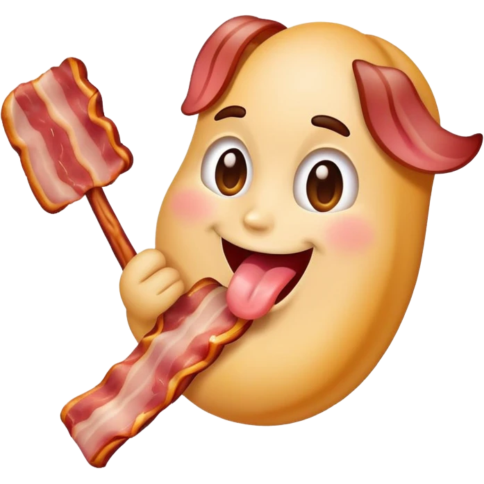 tongue out emoji holding a bacon strip, playful pose emoji