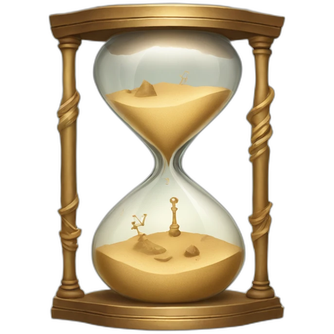 A broken but still ticking sand clock with ancient design and shining glass emoji