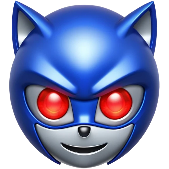 Metal Sonic face, close-up, metallic blue, glowing red eyes emoji