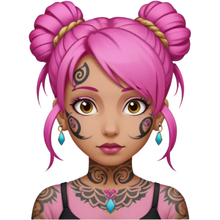 pink hair single bun and lots of face tattoo girl emoji