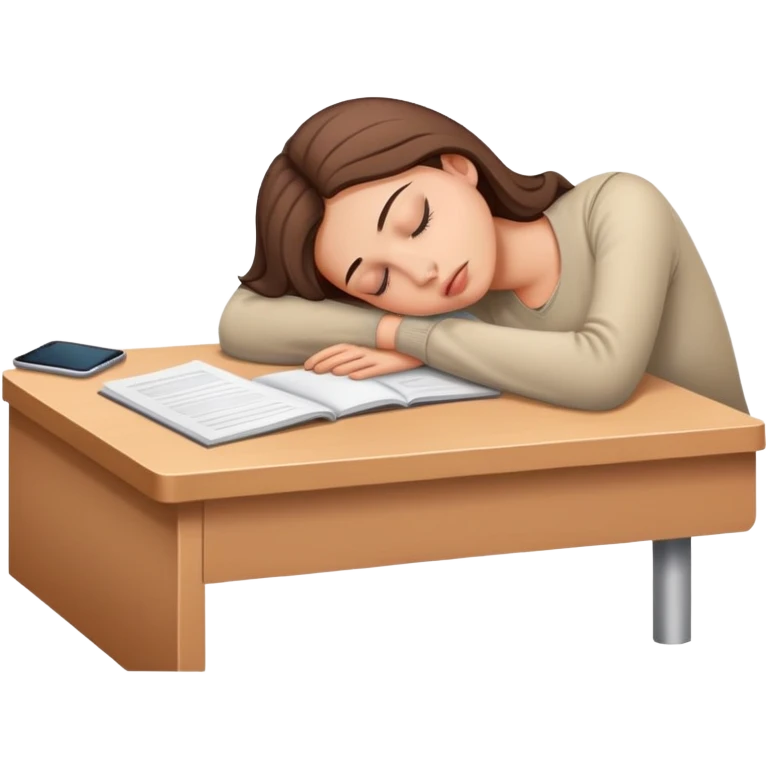Tired woman sleeping with head down on desk emoji