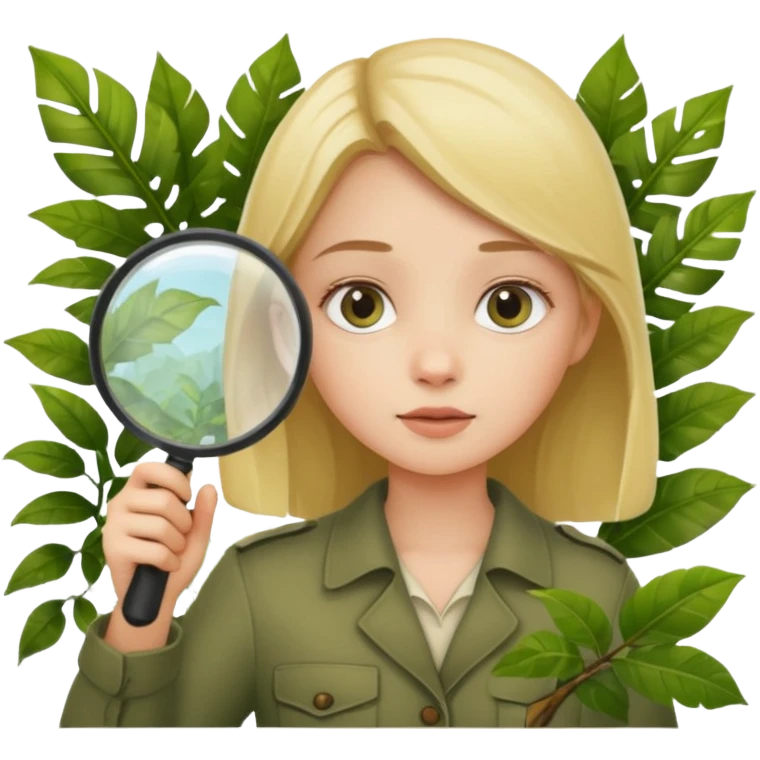 a girl with jungle and magnifying glass emoji
