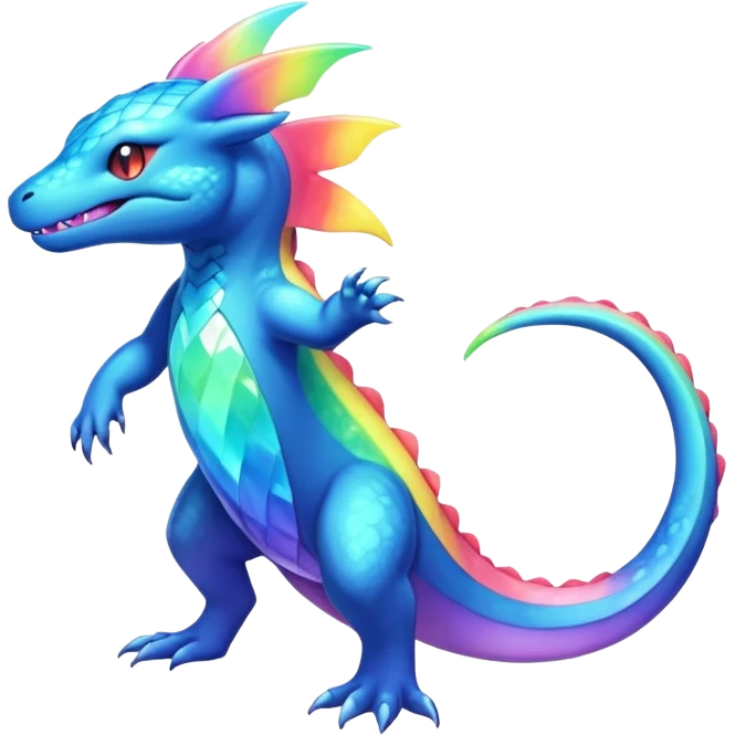 Rainbow crystalic Shiny pastel Salandit-Aurorus-Noibat-Fakémon-hybrid-creature (full body)  emoji