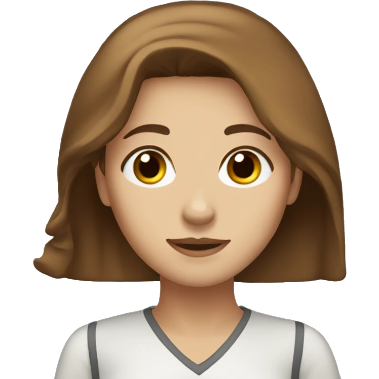 brown-haired woman with long hair, brown eyes, working emoji