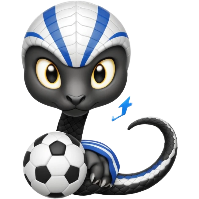 Кобра с чёрными и белыми глазами и чёрной и белой молниями из глаз. У неё чёрно-белая футбольная форма с надписью FangElite emoji