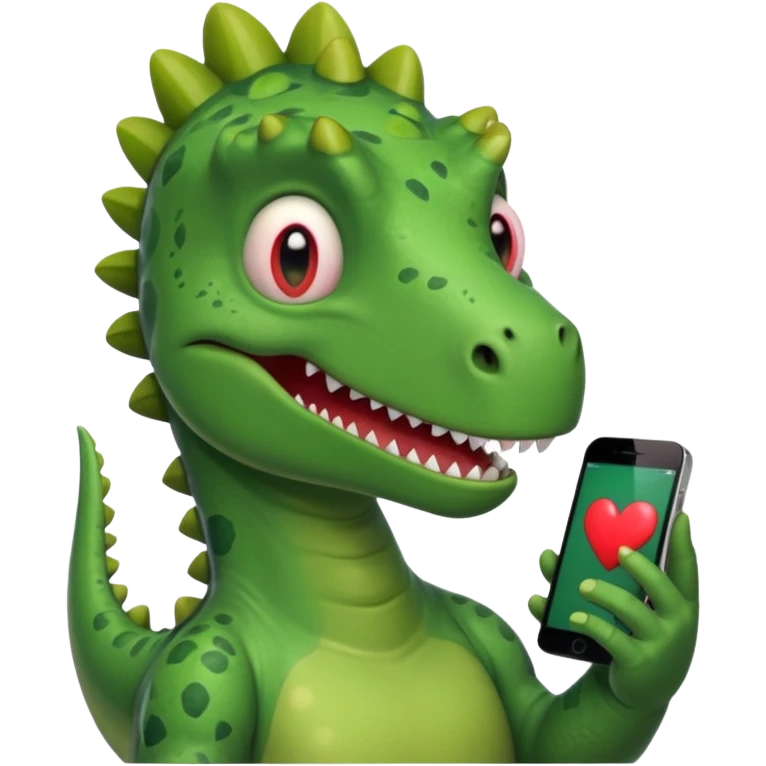 Dinosaur with Iphone looking in with heart eyes emoji