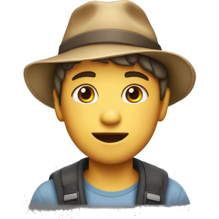 child boy in hat with ficuse face emoji