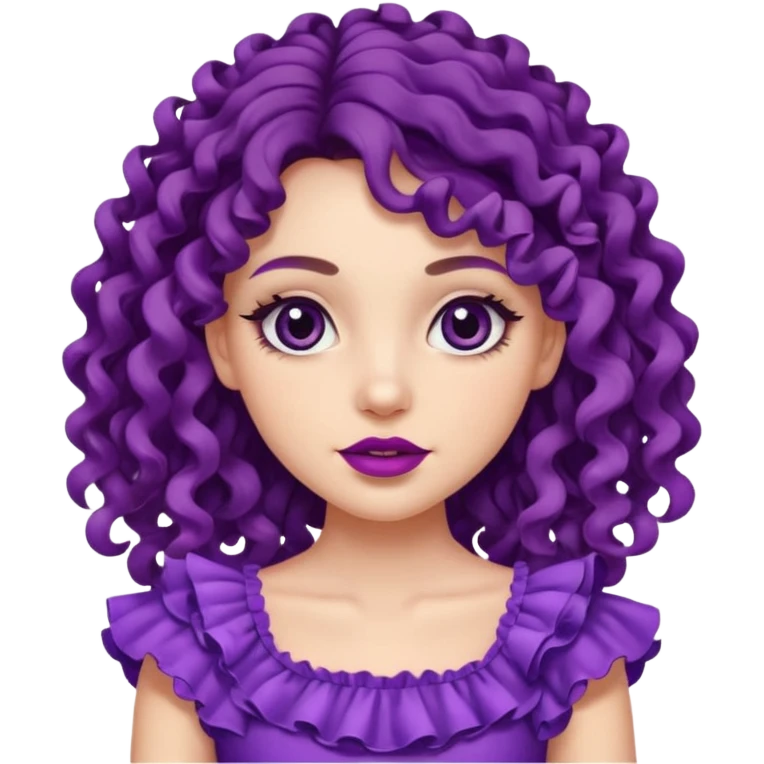 Very beautiful girl – With long, tight curls – Purplish dark circles – Slightly purple gums – Thin lips – She wore a ruffled skirt.” emoji