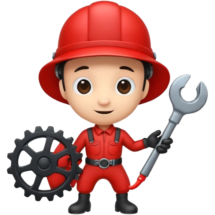 cute ant with a mechanic's hat and a gear emoji