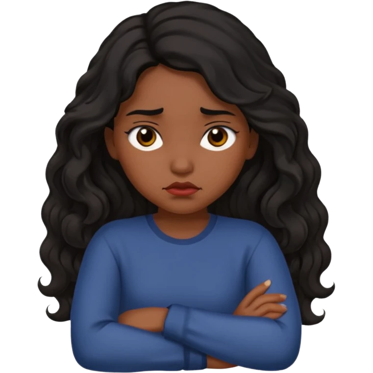Hispanic girl with dark, long, wavy hair crossing her arms and pouting emoji