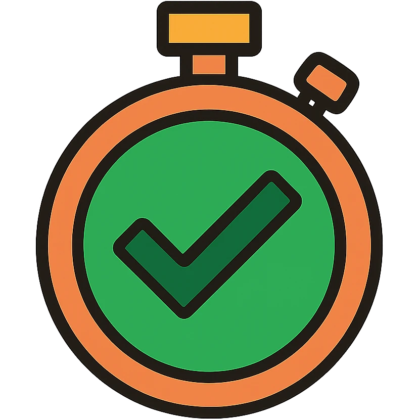 stopwatch with a green checkmark inside, clean icon, no text emoji