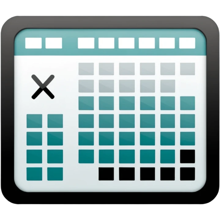 A UI icon for a spreadsheet, flat design, sharp black lines, minimalist, high contrast, isolated on white. emoji