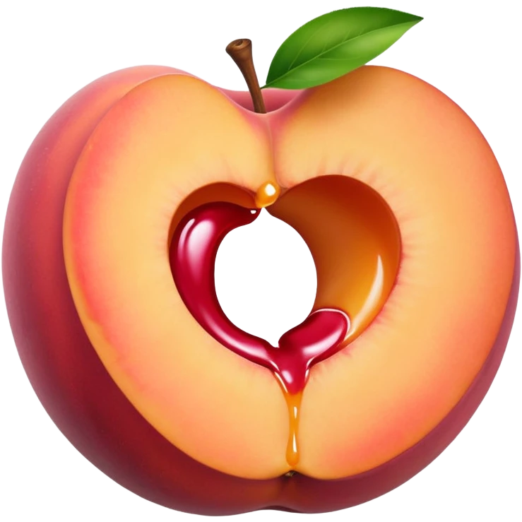 pink hole in the middle of a peach that doesnt go all the way through. milk is leaking out of the hole emoji