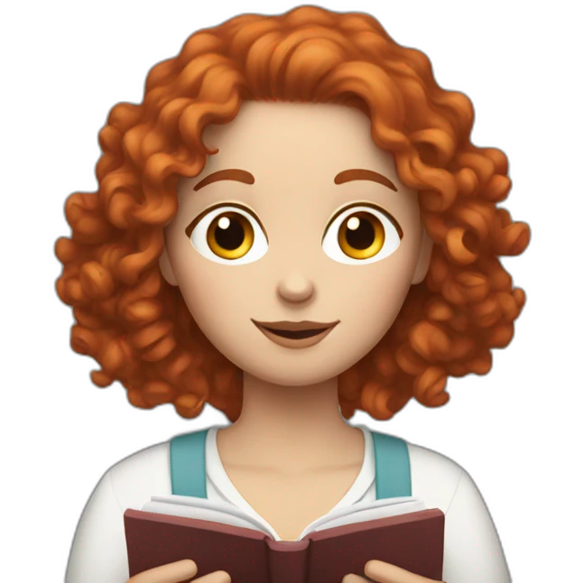 white woman with curly red hair reading a book emoji