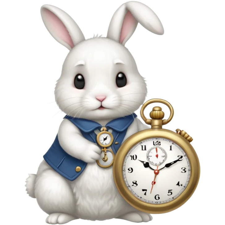 white bunny with a clock on his hand emoji