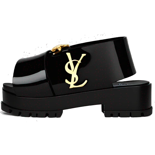 Ysl OPYUM SANDAL IN  PATENT LEATHER BLACK with ysl symbol in bottom  emoji