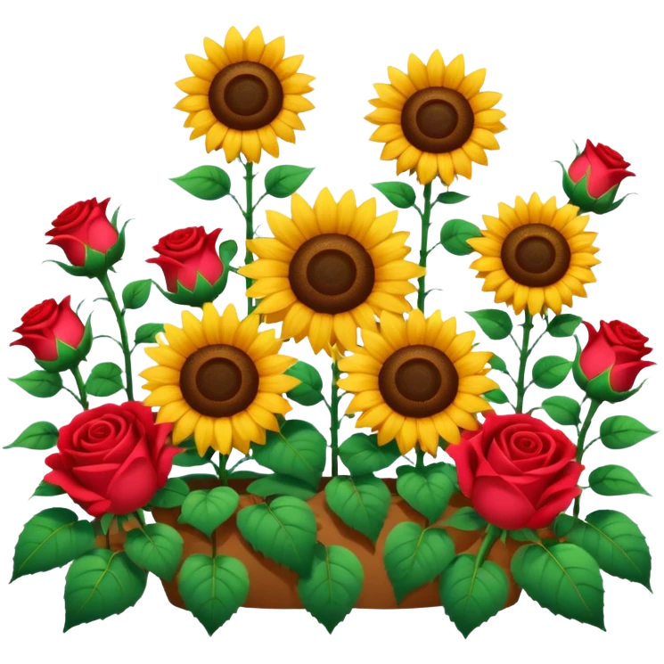 flower bed featuring roses and sunflowers emoji