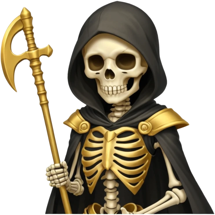 feminine skeleton grim reaper in a gold with scythe emoji