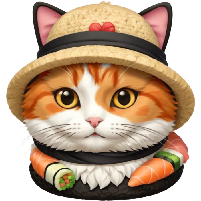 cat wearing a hat made out of sushi emoji