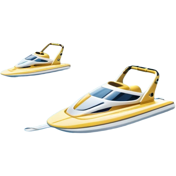 An icon showing water skis on the surface of the water, with ski ropes trailing behind. In the background, a boat fades into the distance, leaving a wake. The focus is on the skis gliding across the water. Transparent background highlights the thrill and speed of water skiing. emoji
