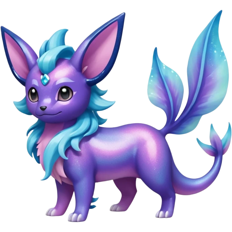 Magical pastel iridescent scaley blue-cyan-indigo-purple-violet-pink-gradients nebula shiny glittery Suicune-Vaporeon-Primarina-Amaura-Pokémon-Fakémon-fusion, full body emoji