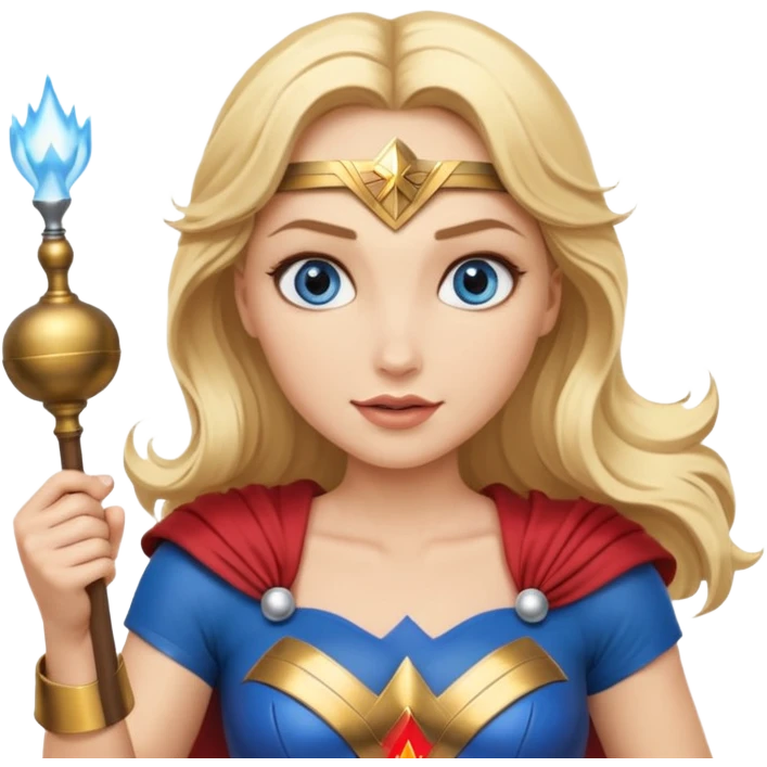 Blonde blue eyes Wonder Woman holding bell and baton emoji