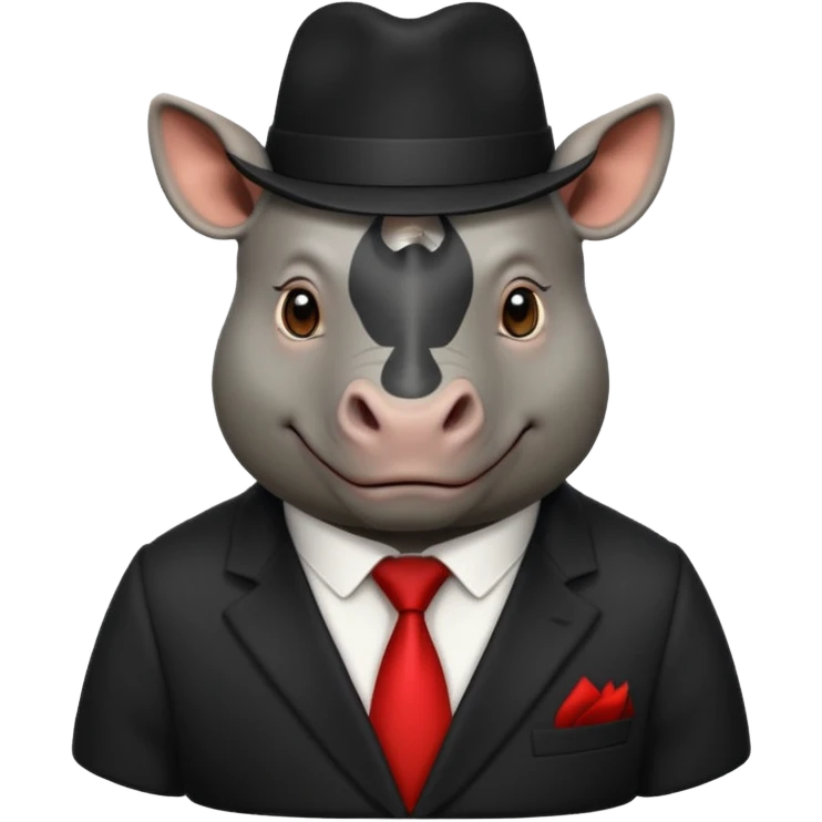 black suited rhino with fes hat emoji